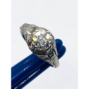 Platinum 900 Round Transitional Diamond Solitaire .88ct Filigree Ring